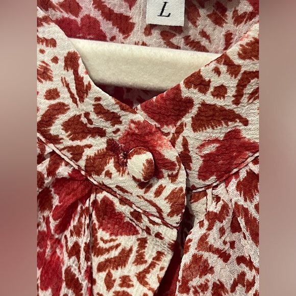 MISA Los Angeles Eba Rust White Floral Ruffle Sleeveless Mini Dress Size Large - Picture 11 of 12